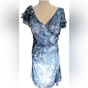 JADE by jasmine Blue Mother Of Dress Tea Length Formal Flutter Sleeve NWT 16/18